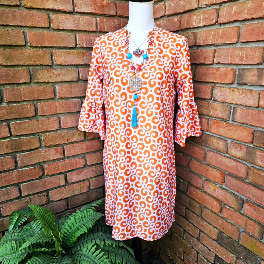 Buckhead Betties Prep Rally Orange & White Parker Dress Size Medium. - Picture 2 of 11